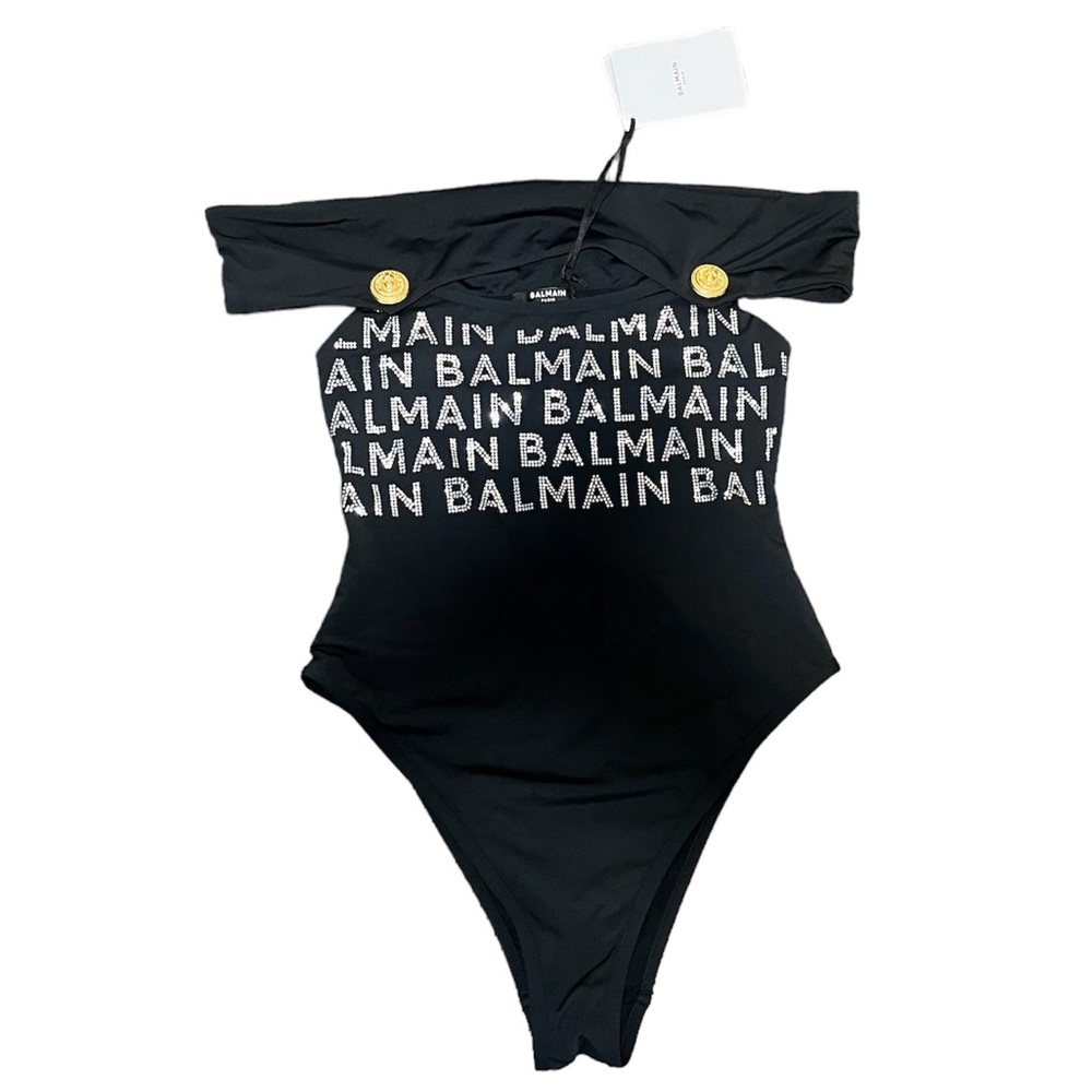 BALMAIN***Black w/Crystal Logo Design Off-Shoulder**Small $1080